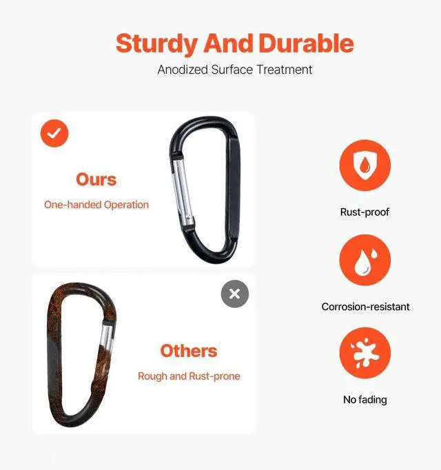 Alt view image 4 of 7 - VEVOR Caribeaner Clip Spring Snap Hook Keyring Camping Sports Karabiner 10 PCS