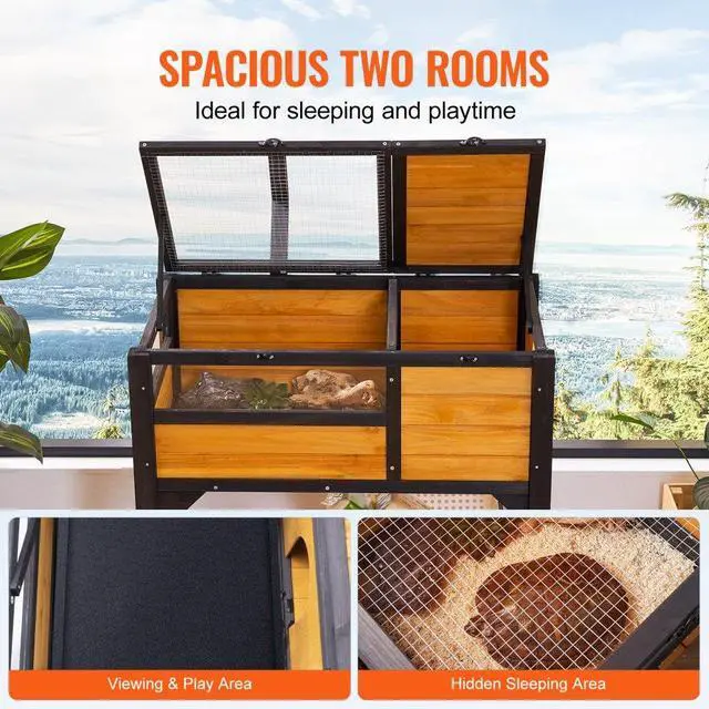 Alt view image 4 of 7 - VEVOR Wooden Tortoise House Tortoise Habitat Indoor & Outdoor for Lizards Snakes