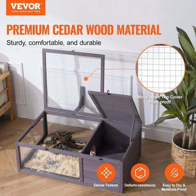 Alt view image 2 of 7 - VEVOR Tortoise Habitat Wooden Tortoise House Indoor & Outdoor 2-Room 38x24x13in