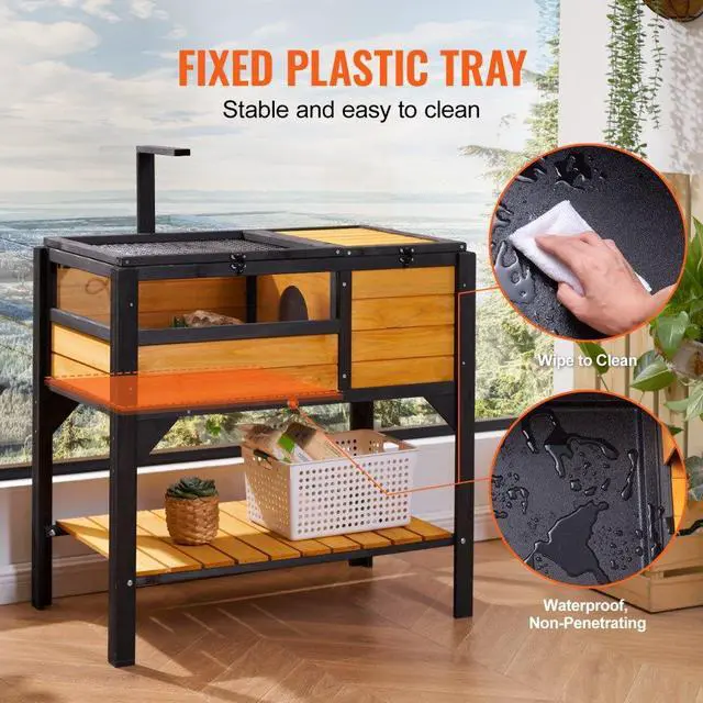 Alt view image 6 of 7 - VEVOR Wooden Tortoise House Tortoise Habitat Indoor & Outdoor for Lizards Snakes