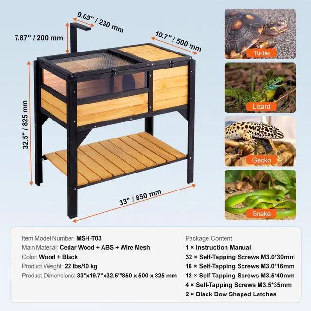 Alt view image 7 of 7 - VEVOR Wooden Tortoise House Tortoise Habitat Indoor & Outdoor for Lizards Snakes