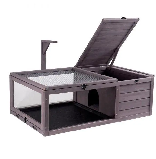 Main image of VEVOR Tortoise Habitat Wooden Tortoise House Indoor & Outdoor 2-Room 38x24x13in