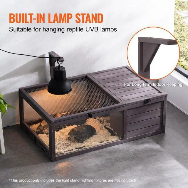 Alt view image 3 of 7 - VEVOR Tortoise Habitat Wooden Tortoise House Indoor & Outdoor 2-Room 38x24x13in