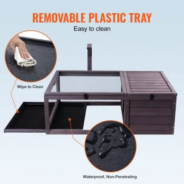 Alt view image 5 of 7 - VEVOR Tortoise Habitat Wooden Tortoise House Indoor & Outdoor 2-Room 38x24x13in