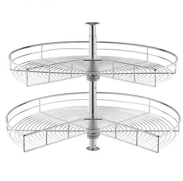 Main image of VEVOR 31.5" Kidney Shaped Chrome Corner Organizer, 360° Rotatble Kitchen Base Cabinet Blind Corner, 2 Tier Height Adjustable Storage Rack, Carbon Steel Lazy Susan Replacement Shelf for Cabinet Corner