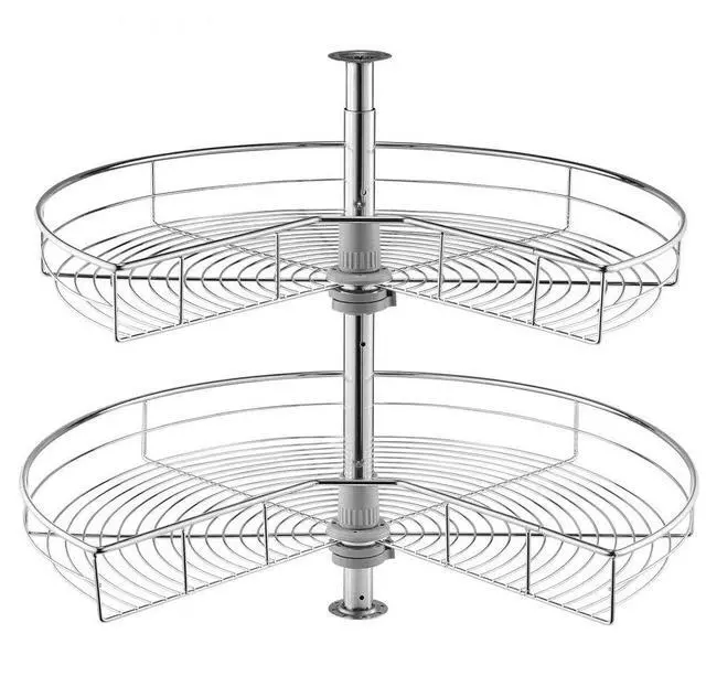 Main image of VEVOR 28" Kidney Shaped Chrome Corner Organizer, 360° Rotatble Kitchen Base Cabinet Blind Corner, 2 Tier Height Adjustable Storage Rack, Carbon Steel Lazy Susan Replacement Shelf for Cabinet Corner