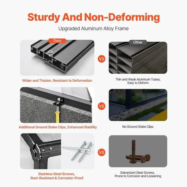 Alt view image 2 of 7 - VEVOR Polycarbonate Greenhouse 8 x 10 Ft Outdoor Walk-in Greenhouse for Garden