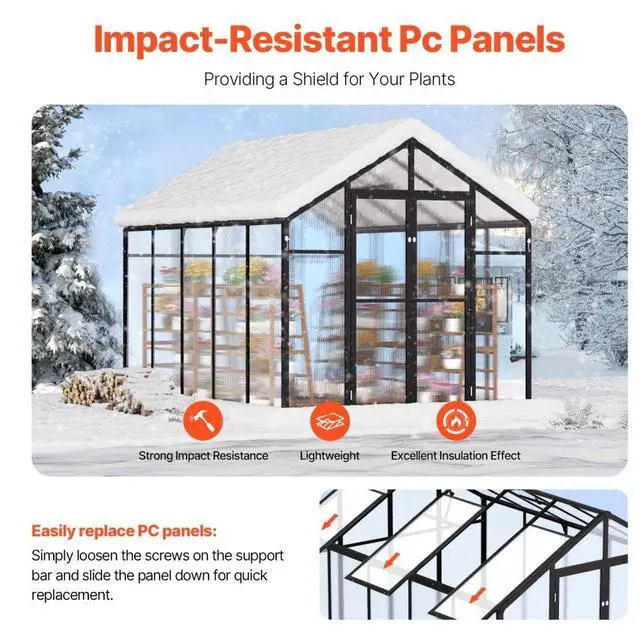 Alt view image 3 of 7 - VEVOR Polycarbonate Greenhouse 8 x 10 Ft Outdoor Walk-in Greenhouse for Garden