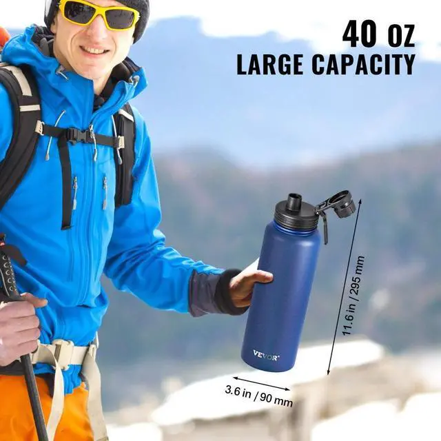 Alt view image 4 of 7 - VEVOR 40 oz Insulated Water Bottle Stainless Steel with Wide Mouth Lid Blue