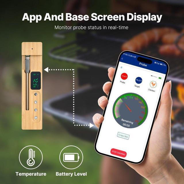 Alt view image 3 of 7 - VEVOR Wireless Meat Thermometer Bluetooth Meat Probe 500 ft Range for Cooking