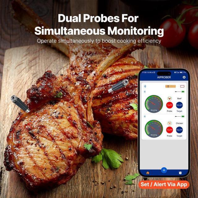 Alt view image 3 of 7 - VEVOR Wireless Meat Thermometer Bluetooth Meat Probe Two Probes for Cooking