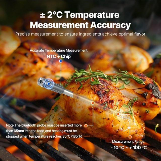 Alt view image 4 of 7 - VEVOR Wireless Meat Thermometer Bluetooth Meat Probe Two Probes for Cooking