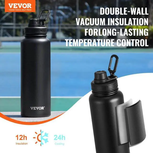 Alt view image 2 of 7 - VEVOR 40 oz Insulated Water Bottle Stainless Steel with Wide Mouth Lid Black