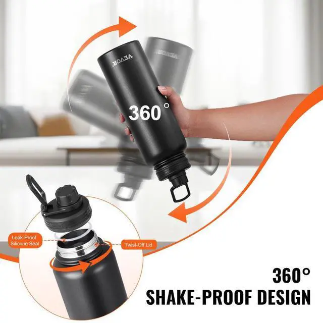 Alt view image 3 of 7 - VEVOR 40 oz Insulated Water Bottle Stainless Steel with Wide Mouth Lid Black