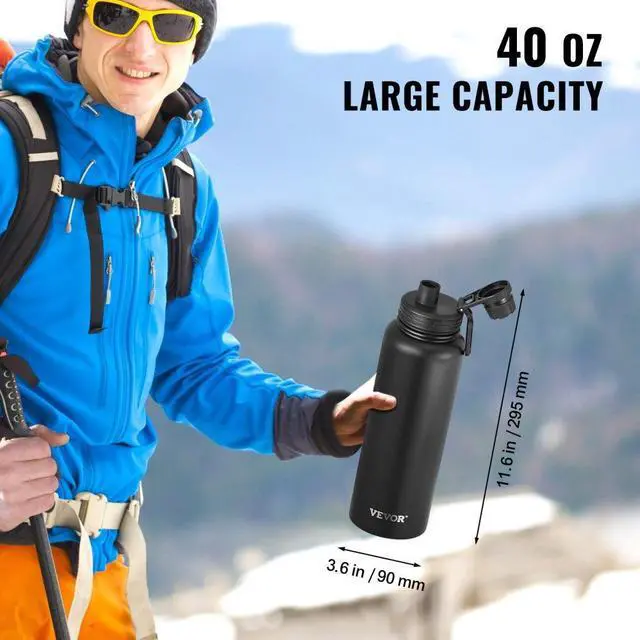 Alt view image 4 of 7 - VEVOR 40 oz Insulated Water Bottle Stainless Steel with Wide Mouth Lid Black