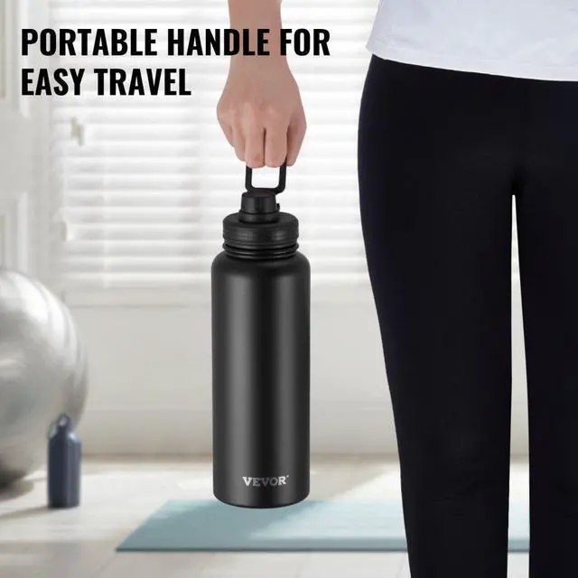 Alt view image 5 of 7 - VEVOR 40 oz Insulated Water Bottle Stainless Steel with Wide Mouth Lid Black