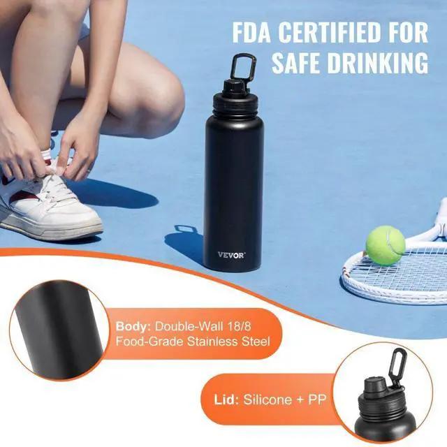 Alt view image 6 of 7 - VEVOR 40 oz Insulated Water Bottle Stainless Steel with Wide Mouth Lid Black