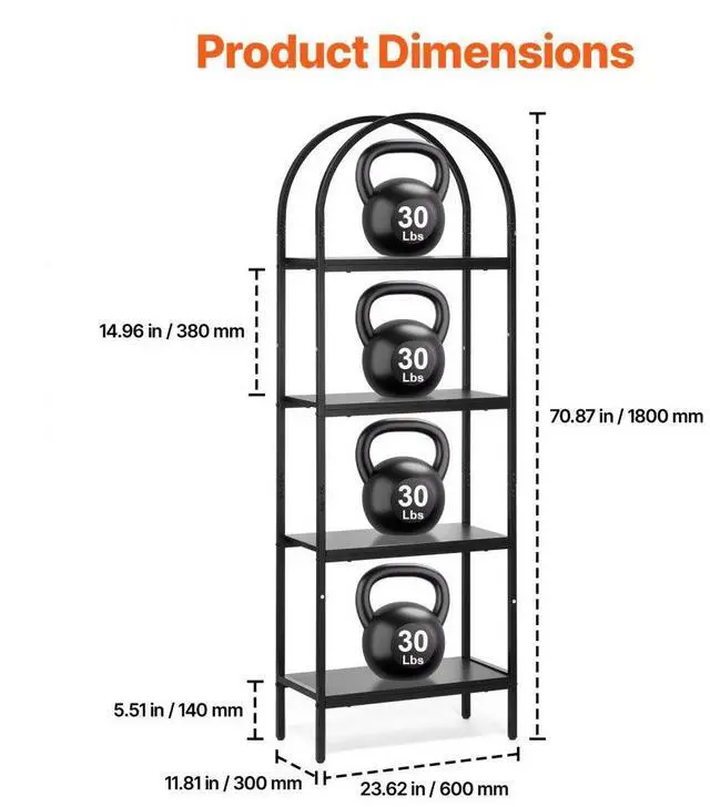 Alt view image 2 of 7 - VEVOR Metal Bookshelf Rustic Bookshelf 4-Tier for Living room Bedroom & Office