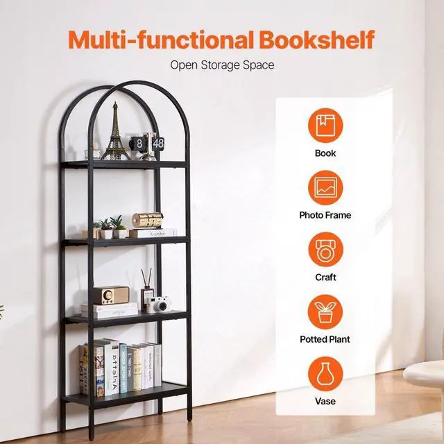 Alt view image 3 of 7 - VEVOR Metal Bookshelf Rustic Bookshelf 4-Tier for Living room Bedroom & Office