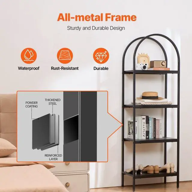 Alt view image 4 of 7 - VEVOR Metal Bookshelf Rustic Bookshelf 4-Tier for Living room Bedroom & Office