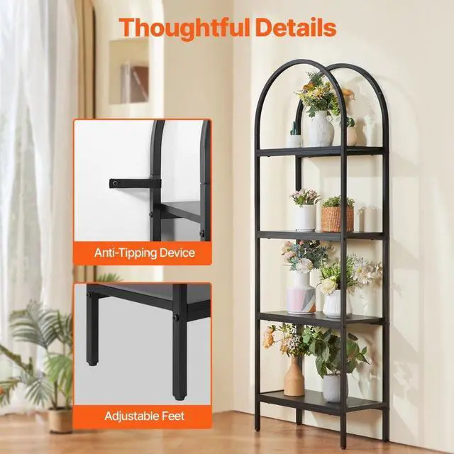 Alt view image 6 of 7 - VEVOR Metal Bookshelf Rustic Bookshelf 4-Tier for Living room Bedroom & Office