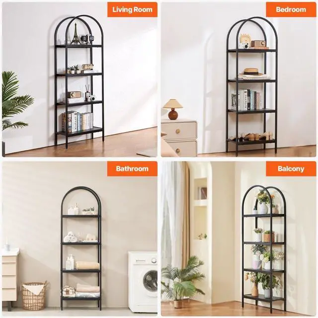 Alt view image 7 of 7 - VEVOR Metal Bookshelf Rustic Bookshelf 4-Tier for Living room Bedroom & Office
