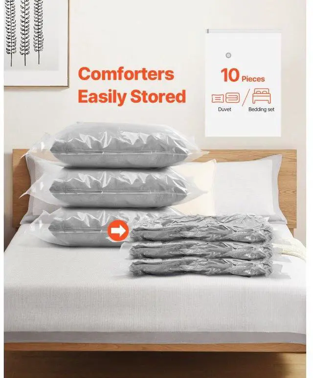 Alt view image 3 of 7 - VEVOR 10 Pack Vacuum Storage Bags with Electric Pump, Space Saver Bags  Compression for Comforters and Blankets, Sealer Clothes Storage Travel Essentials
