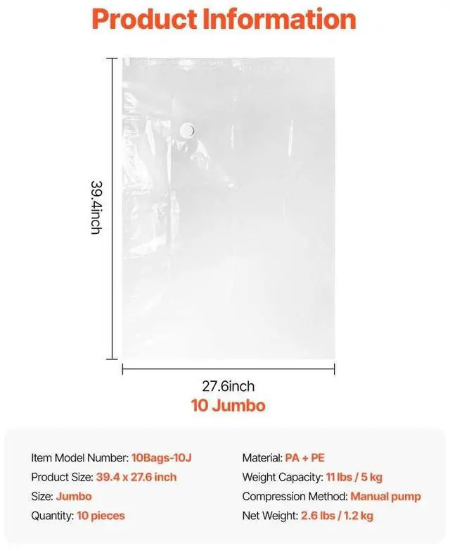Alt view image 7 of 7 - VEVOR 10 Pack Vacuum Storage Bags with Electric Pump, Space Saver Bags  Compression for Comforters and Blankets, Sealer Clothes Storage Travel Essentials