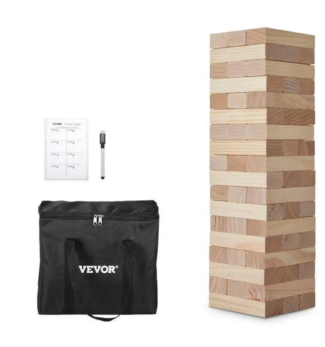 Main image of VEVOR Tumbling Timber Toy, 54 Blocks Medium Tumble Tower Blocks Game, Pine Wood Tumbling Tower Game with Carry Bag and Scoreboard, Wooden Stacking Game, Tumble Tower Family Games for Indoor/Outdoor