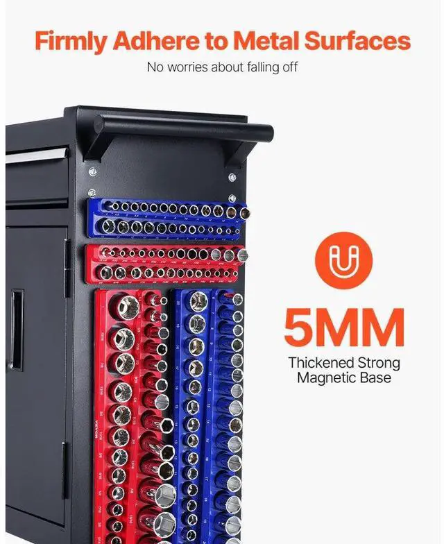 Alt view image 3 of 14 - Magnetic Socket Organizer Set 4PCS Socket Trays Blue & Red for Metric SAE