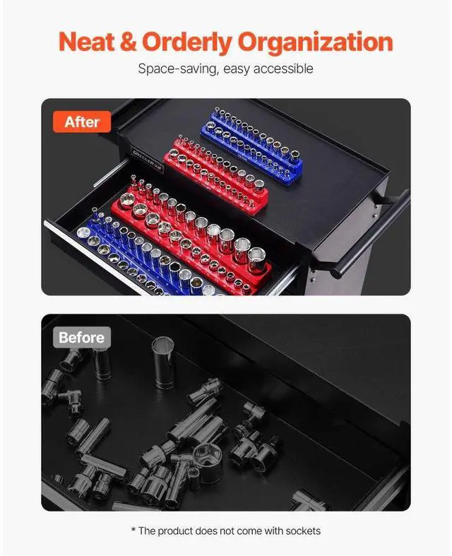 Alt view image 4 of 14 - Magnetic Socket Organizer Set 4PCS Socket Trays Blue & Red for Metric SAE