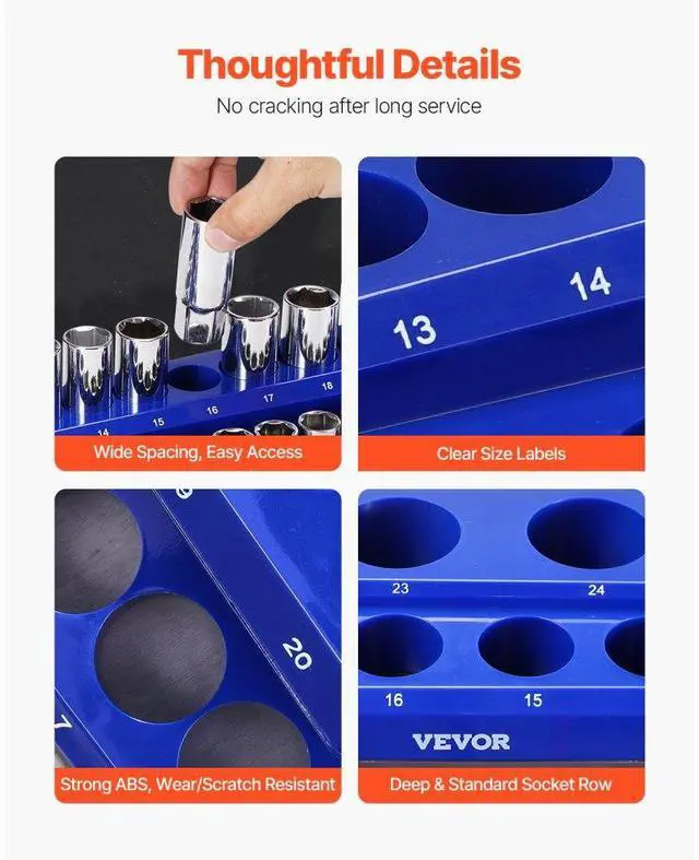 Alt view image 5 of 14 - Magnetic Socket Organizer Set 4PCS Socket Trays Blue & Red for Metric SAE