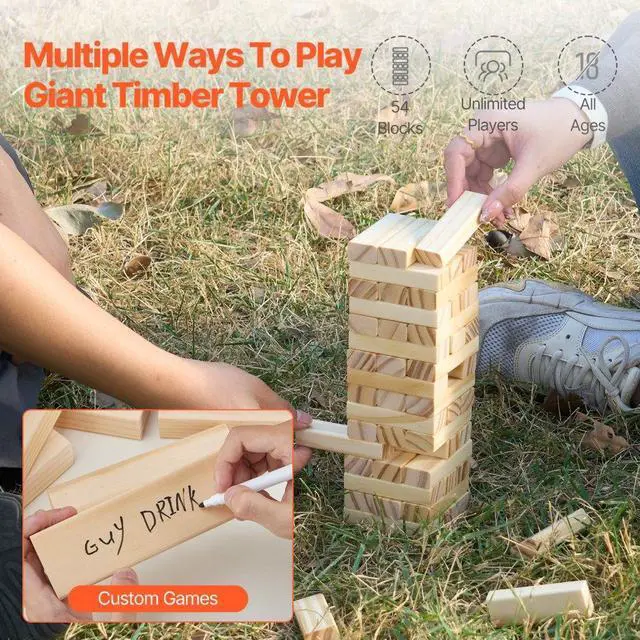 Alt view image 2 of 14 - VEVOR Tumbling Timber Toy 54 Blocks Tumble Tower Blocks Game Pine Wood Crate