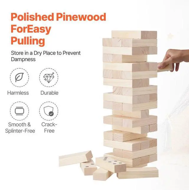 Alt view image 4 of 14 - VEVOR Tumbling Timber Toy 54 Blocks Large Tumble Tower Blocks Game Pine Wood Bag