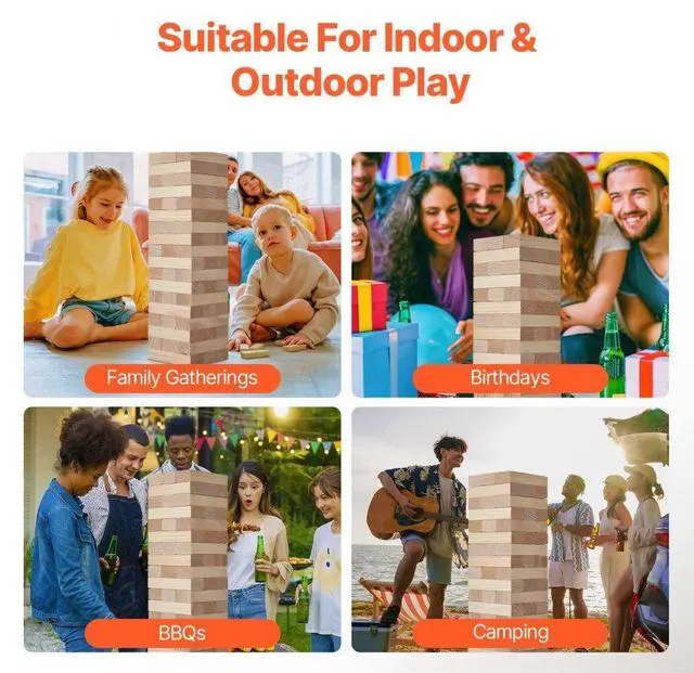 Alt view image 5 of 14 - VEVOR Tumbling Timber Toy 54 Blocks Large Tumble Tower Blocks Game Pine Wood Bag