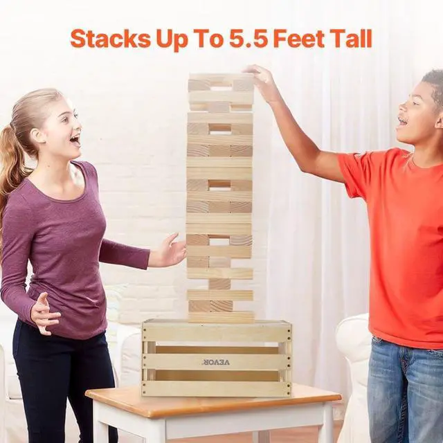 Alt view image 3 of 7 - VEVOR Tumbling Timber Toy 60 Blocks Giant Tumble Tower Blocks Game Pine Wood Box