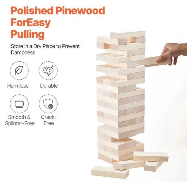 Alt view image 4 of 7 - VEVOR Tumbling Timber Toy 60 Blocks Giant Tumble Tower Blocks Game Pine Wood Box