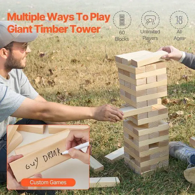 Alt view image 2 of 7 - VEVOR Tumbling Timber Toy 60 Blocks Giant Tumble Tower Blocks Game Pine Wood Box