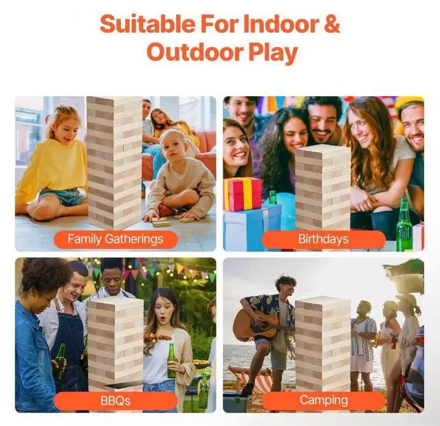 Alt view image 5 of 7 - VEVOR Tumbling Timber Toy 60 Blocks Giant Tumble Tower Blocks Game Pine Wood Box