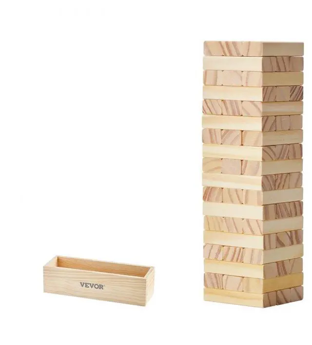 Main image of VEVOR Tumbling Timber Toy, 54 Blocks Tumble Tower Blocks Game, Pine Wood Tumbling Tower Game with Storage Crate, Multiple Ways to Play Wooden Stacking Game, Tumble Tower Family Game for Indoor/Outdoor