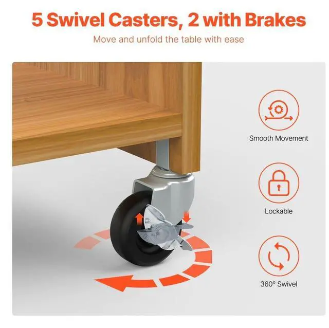 Alt view image 4 of 7 - Folding Sewing Table with Lockable Wheels Storage Shelves Trays Door Wood Color