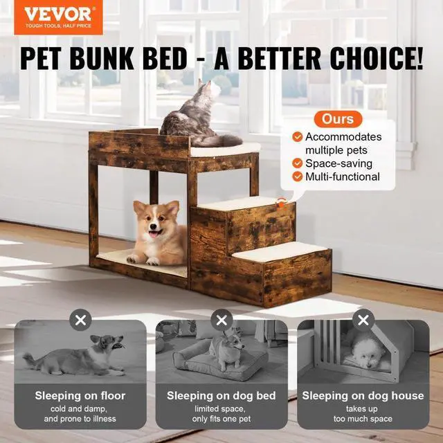 Alt view image 2 of 7 - Pet Bunk Bed with Stairs Dog/Cat Window Perch Sleeper Couch Medium Size