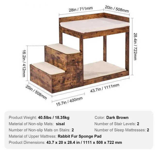 Alt view image 7 of 7 - Pet Bunk Bed with Stairs Dog/Cat Window Perch Sleeper Couch Medium Size