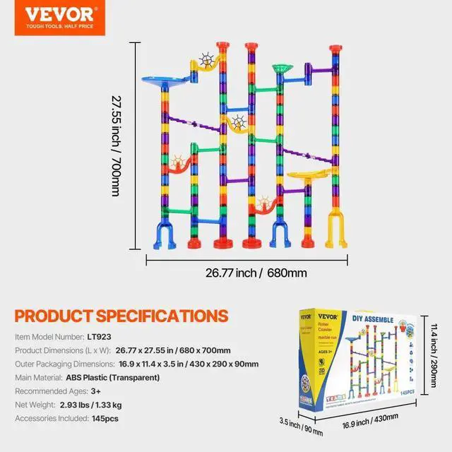 Alt view image 7 of 7 - VEVOR Marble Run Set 145 PCS Building STEM Toy Educational Learning Gift for Kids