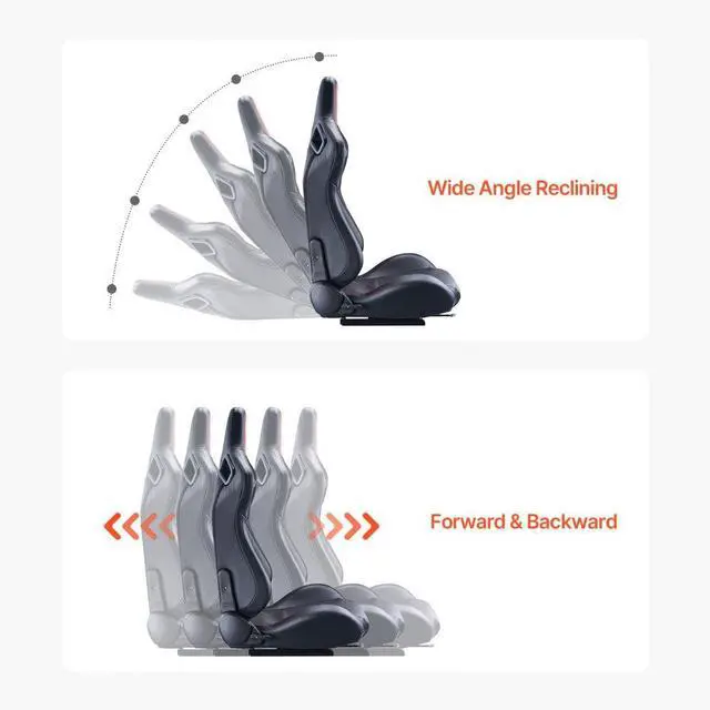 Alt view image 4 of 7 - VEVOR 2 Set Racing Seat Adjustable Racing Chair with PVC Leather & Q235B Slider