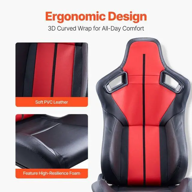 Alt view image 5 of 7 - VEVOR 2 Set Racing Seat Adjustable Racing Chair with PVC Leather & Q235B Slider