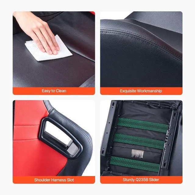 Alt view image 6 of 7 - VEVOR 2 Set Racing Seat Adjustable Racing Chair with PVC Leather & Q235B Slider