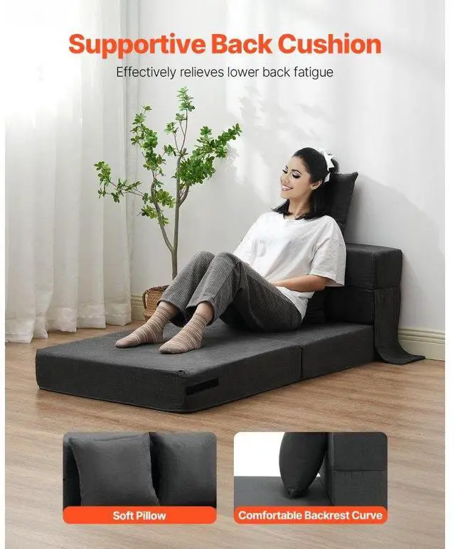 Alt view image 4 of 7 - VEVOR Folding Sofa Bed 3-in-1 Foldable Couch Bed with 2 Pillows Dark Grey Single