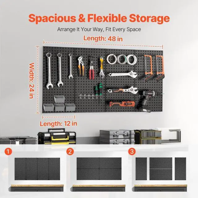 Alt view image 4 of 14 - VEVOR Metal Pegboard Panels 4 Pcs 24" x 12" Wall Organizer for Garage Tool Storage