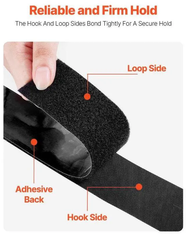 Alt view image 2 of 7 - VEVOR 16 ft x 1.5 in Hook and Loop Tape Nylon Self Adhesive Strips Roll Black
